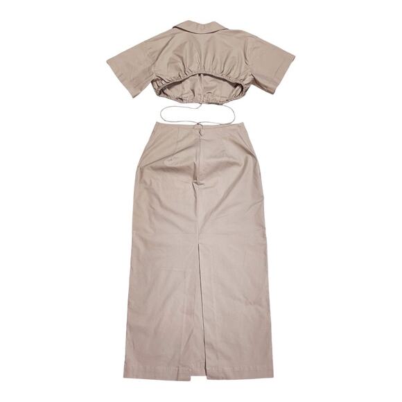 L'Academie NWT Julia Cut Out Tan Cotton Midi Dress Size XS - Picture 5 of 7